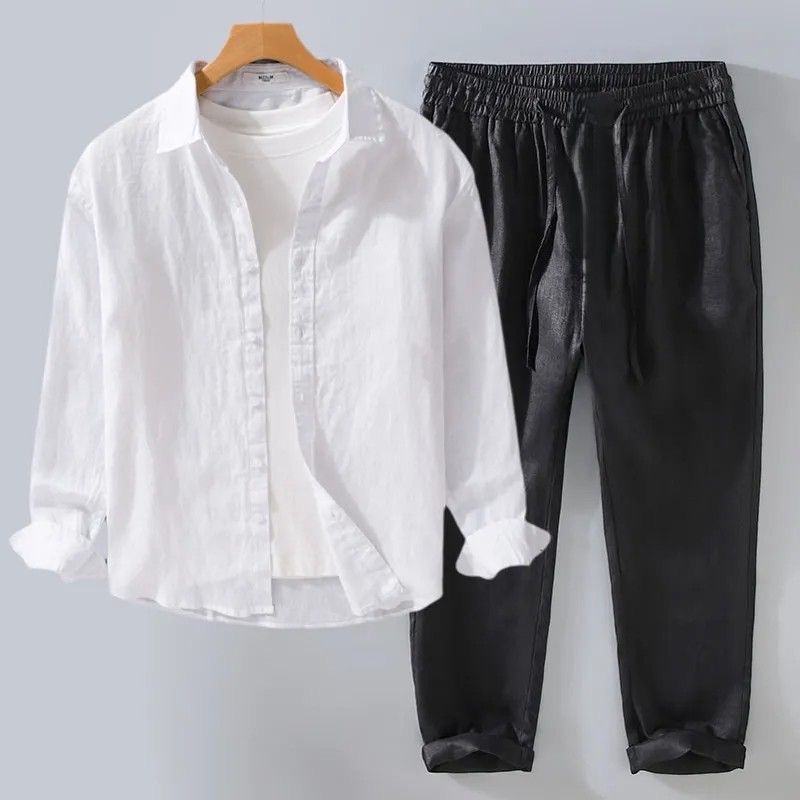 태기타 화이트 린넨 세트 루즈핏 긴팔 셔츠 얇고 통기성 - Linen Shirt Breathable 리뷰 및 가격