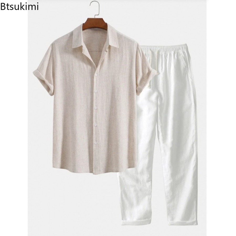 2026 남성 패션 솔리드 비치 투피스 세트 여름 경량 - Linen Shirt Breathable 리뷰 및 가격