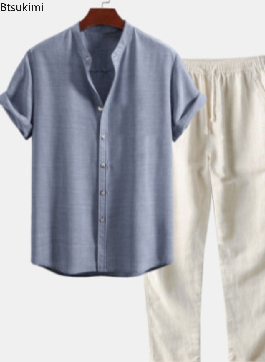 2026 남성 패션 솔리드 비치 투피스 세트 여름 경량 - Linen Shirt Breathable 리뷰 및 가격