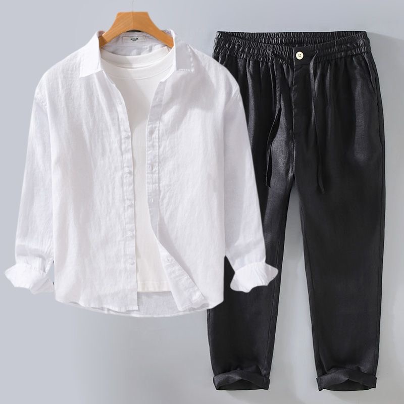 고급 순면 세트 남성 긴팔 캐주얼 통기성 면마 셔츠 신 - Linen Shirt Breathable 리뷰 및 가격